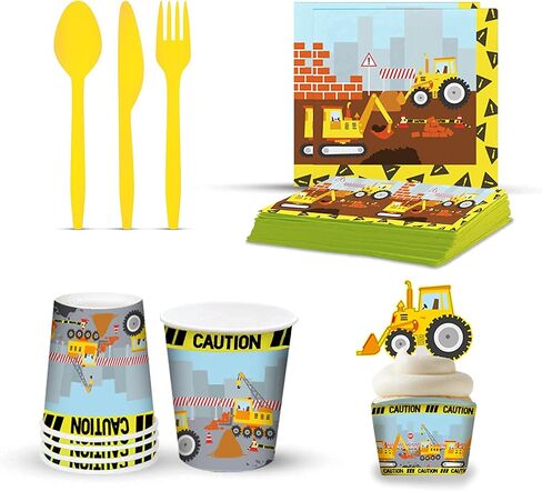 لوازم حفلات أعياد الميلاد من ماي غريكا (تخدم 20) - زينة عيد ميلاد للشاحنة للأولاد - بالونات كبيرة الحجم، أطباق وأكواب، وأغطية الكب كيك وملفات، لافتة عيد ميلاد سعيد، تزيين بالونات. in Kuwait