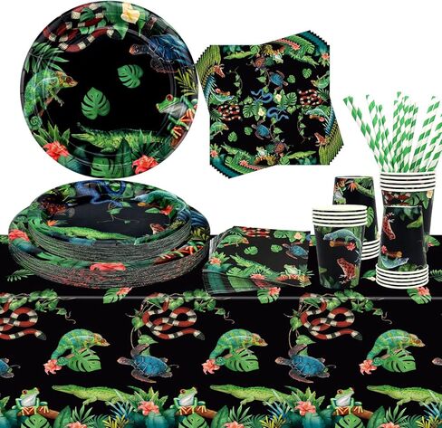 ديكورات حفلات أعياد ميلاد الزواحف من Obussgar - لوازم حفلات الزواحف بما في ذلك الأطباق والأكواب والمناديل ومفارش المائدة لديكورات حفلات الزواحف - قطع 40 (40) in Kuwait