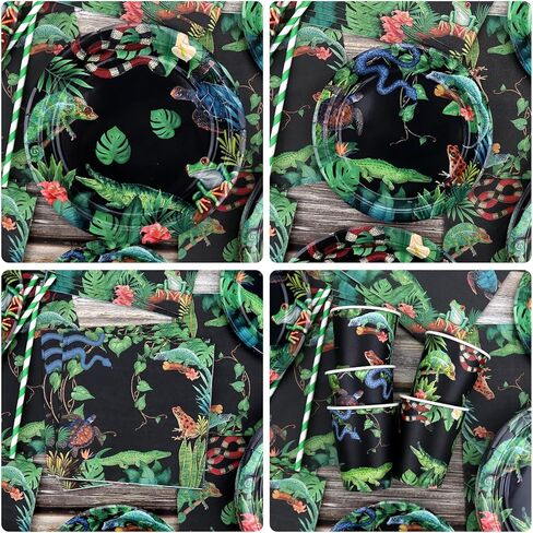 ديكورات حفلات أعياد ميلاد الزواحف من Obussgar - لوازم حفلات الزواحف بما في ذلك الأطباق والأكواب والمناديل ومفارش المائدة لديكورات حفلات الزواحف - قطع 40 (40) in Kuwait