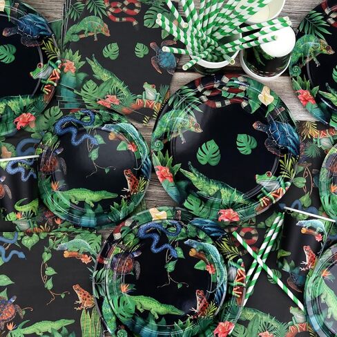 ديكورات حفلات أعياد ميلاد الزواحف من Obussgar - لوازم حفلات الزواحف بما في ذلك الأطباق والأكواب والمناديل ومفارش المائدة لديكورات حفلات الزواحف - قطع 40 (40) in Kuwait