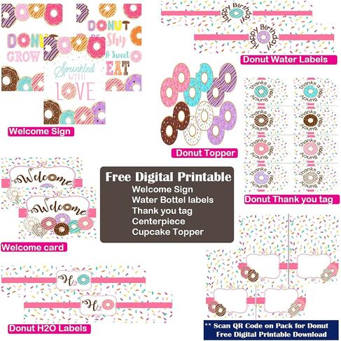 72 Pcs Donut Party Favors, Donut Birthday Supplies - 12 Sets of Stampers Keychain Blow out Stickers Wristband for Boy Girl Sweet Doughnut Birthday Party Gift Treat Box Pinata Goodie Bag Fillers in Kuwait