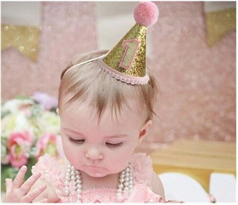 Finduat Baby Girl 1 قبعة مخروطية لعيد الميلاد، تاج عيد ميلاد طفلة قابلة للتعديل لمستلزمات حفلات عيد الميلاد الأولى للفتيات الصغيرات in Kuwait