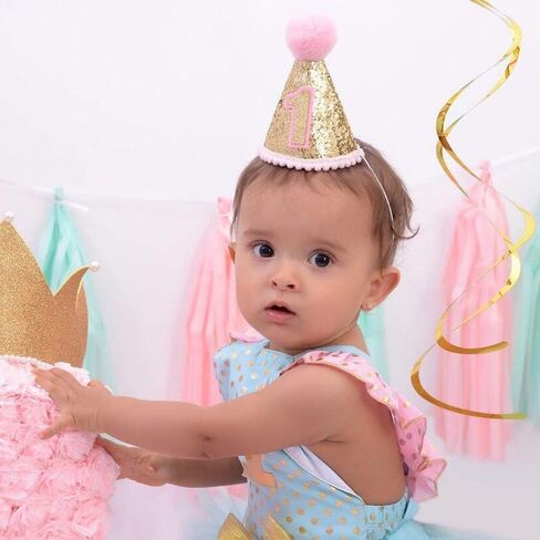 Finduat Baby Girl 1 قبعة مخروطية لعيد الميلاد، تاج عيد ميلاد طفلة قابلة للتعديل لمستلزمات حفلات عيد الميلاد الأولى للفتيات الصغيرات in Kuwait