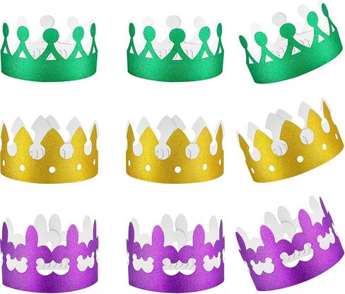 24 Pieces Mardi Gras Paper Crowns Party King Crown Glitter Crown for Birthday Celebration Baby Shower Photo Props Celebration, Green, Gold and Purple in Saudi Arabia
