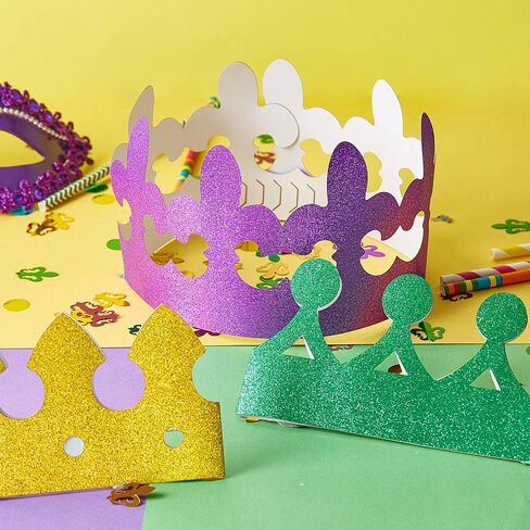 24 Pieces Mardi Gras Paper Crowns Party King Crown Glitter Crown for Birthday Celebration Baby Shower Photo Props Celebration, Green, Gold and Purple in Saudi Arabia