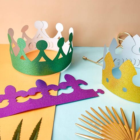 24 Pieces Mardi Gras Paper Crowns Party King Crown Glitter Crown for Birthday Celebration Baby Shower Photo Props Celebration, Green, Gold and Purple in Saudi Arabia