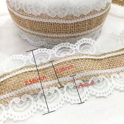 شريط أوكسو مصنوع من الخيش الطبيعي مع شريط مزخرف بالدانتيل الأبيض أشرطة من قماش الجوت 1.000 متر in Kuwait