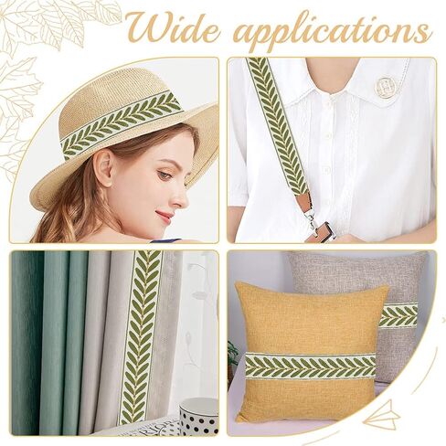 OLYCRAFT 10.9Yards Jacquard Ribbon Trim 2.4 Inch Leaf Pattern Jacquard Polyester Ribbons White Green Leaf Jacquard Woven Embroidery Trim for DIY Sewing Crafts Handmade Bag Belts Clothing Decoration in Saudi Arabia