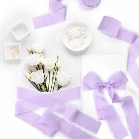 Peach Fringe Chiffon Silk Ribbon 1-1/2 Inch x 40Yd Peachpuff Ribbons Set Handmade Frayed Fabric Ribbon Boho Cloth Ribbon for Wedding Invitation Bridal Bouquet Gift Wrapping DIY Crafts in Kuwait