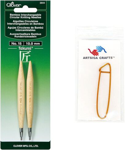 مجموعة إبر الحياكة الدائرية القابلة للتبديل من Clover Needlecraft Takumi Bamboo مقاس 15/10 مم مع حامل غرز Artsiga Crafts 3644 in Saudi Arabia