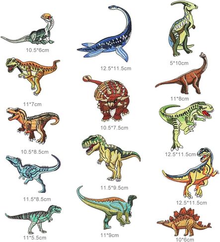 Aucuu 14 حزمة من الرقع المطرزة على شكل ديناصور، مزخرفة للملابس، والقبعات، والجينز، والسترات، والفساتين، والكي أو الخياطة على الرقع، وإكسسوارات تزيين لطيفة DIY لملابس الأولاد والبنات in Kuwait