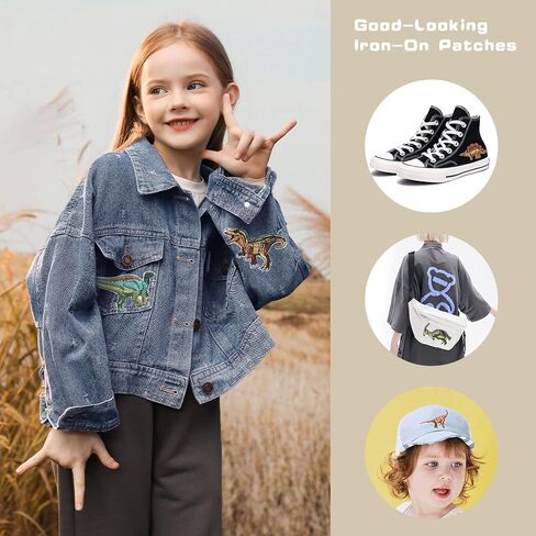 Aucuu 14 حزمة من الرقع المطرزة على شكل ديناصور، مزخرفة للملابس، والقبعات، والجينز، والسترات، والفساتين، والكي أو الخياطة على الرقع، وإكسسوارات تزيين لطيفة DIY لملابس الأولاد والبنات in Kuwait