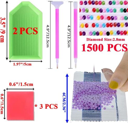 مجموعة اكسسوارات الرسم الماسي - 5 دي من الخرز الماسي المنقط بديلة، احجار مثقاب مفقودة للبالغين، اداة شمع للتطريز بنفسك - 30 لون، 1500 احجار كريمة دائرية، 3 صلصال صمغ، 2 قلم غرز، 2 صينية in Kuwait