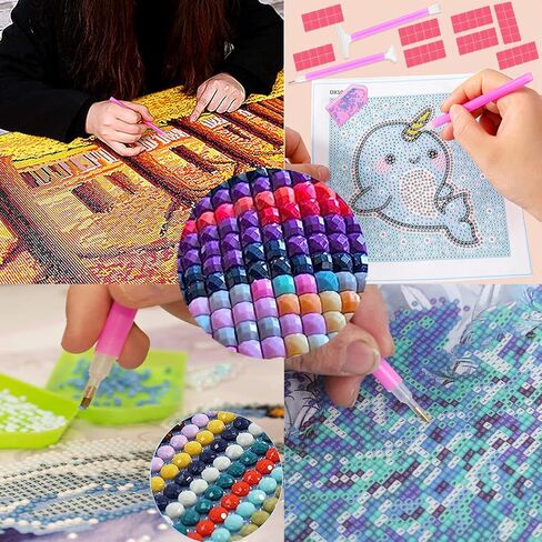 مجموعة اكسسوارات الرسم الماسي - 5 دي من الخرز الماسي المنقط بديلة، احجار مثقاب مفقودة للبالغين، اداة شمع للتطريز بنفسك - 30 لون، 1500 احجار كريمة دائرية، 3 صلصال صمغ، 2 قلم غرز، 2 صينية in Kuwait