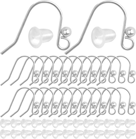 50pcs Stainless Steel French Earring Hooks Hypo-allergenic Ear Wires Ball Fish Hooks with 50pcs Clear Bullet Earring Backs for DIY Dangle Earrings Jewelry Making in Kuwait