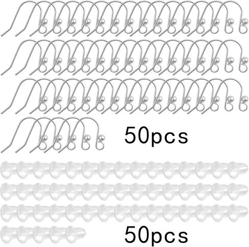 50pcs Stainless Steel French Earring Hooks Hypo-allergenic Ear Wires Ball Fish Hooks with 50pcs Clear Bullet Earring Backs for DIY Dangle Earrings Jewelry Making in Kuwait