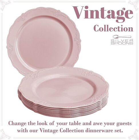 مجموعة أواني طعام للاستعمال مرة واحدة من Silver Spoons، مجموعة Vintage PC، أطباق سلطة، 20 قطعة (عبوة من 1)، أبيض in Kuwait