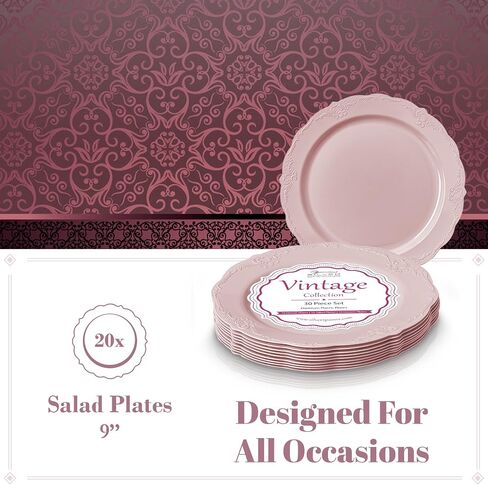 مجموعة أواني طعام للاستعمال مرة واحدة من Silver Spoons، مجموعة Vintage PC، أطباق سلطة، 20 قطعة (عبوة من 1)، أبيض in Kuwait