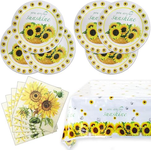 Baby Shower Plates and Napkins Tablecloth, 20 plates, 20 napkins And 1 Tablecloth for Golden Sunflower Party Supplies Sunflower Birthday Party Decoration in Saudi Arabia