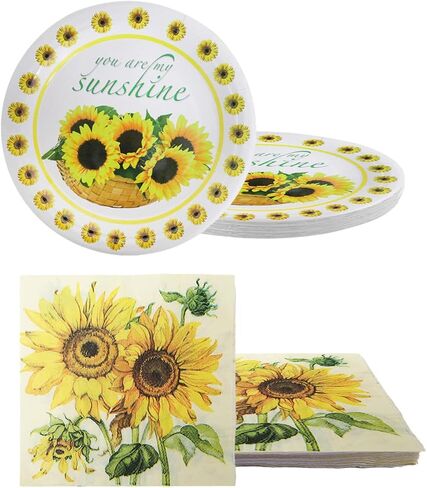 Baby Shower Plates and Napkins Tablecloth, 20 plates, 20 napkins And 1 Tablecloth for Golden Sunflower Party Supplies Sunflower Birthday Party Decoration in Saudi Arabia