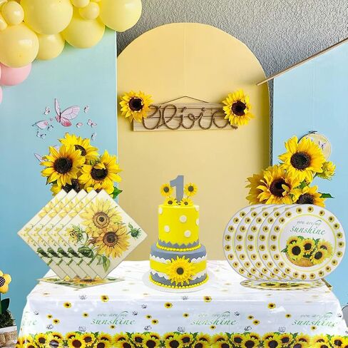 Baby Shower Plates and Napkins Tablecloth, 20 plates, 20 napkins And 1 Tablecloth for Golden Sunflower Party Supplies Sunflower Birthday Party Decoration in Saudi Arabia