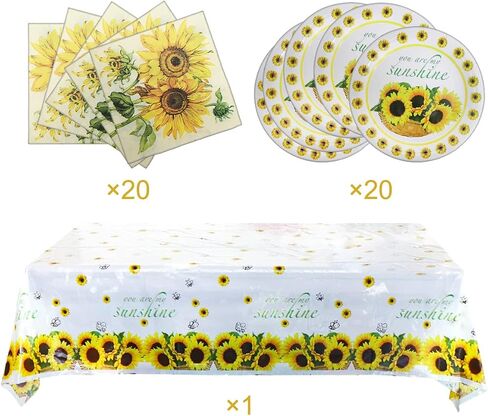 Baby Shower Plates and Napkins Tablecloth, 20 plates, 20 napkins And 1 Tablecloth for Golden Sunflower Party Supplies Sunflower Birthday Party Decoration in Saudi Arabia