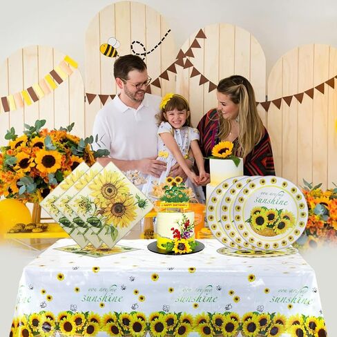 Baby Shower Plates and Napkins Tablecloth, 20 plates, 20 napkins And 1 Tablecloth for Golden Sunflower Party Supplies Sunflower Birthday Party Decoration in Saudi Arabia