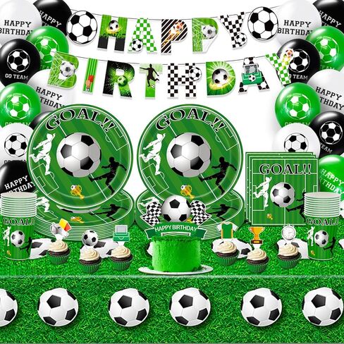 Soccer Birthday Party Supplies Serve 20, Soccer Party Decorations Include Banner, Balloons, Cake Topper, Plates, Cups, Napkins and Tablecloth, Soccer Birthday Decorations for Kids Teens Adults in Kuwait