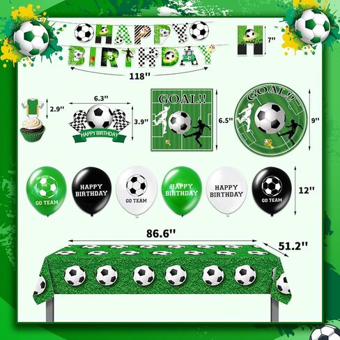 Soccer Birthday Party Supplies Serve 20, Soccer Party Decorations Include Banner, Balloons, Cake Topper, Plates, Cups, Napkins and Tablecloth, Soccer Birthday Decorations for Kids Teens Adults in Kuwait