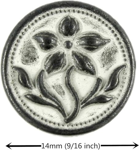 Bezelry 12 Pieces Gentianaceae Flower Metal Shank Buttons. 14mm (9/16 inch) (Gunmetal White Patina) in Kuwait