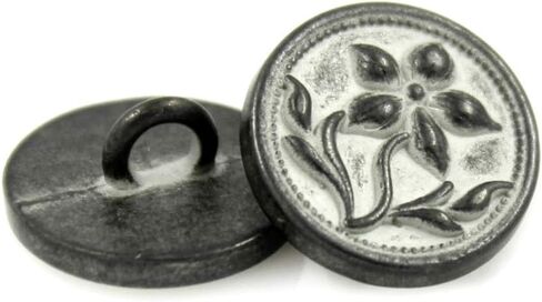 Bezelry 12 Pieces Gentianaceae Flower Metal Shank Buttons. 14mm (9/16 inch) (Gunmetal White Patina) in Kuwait