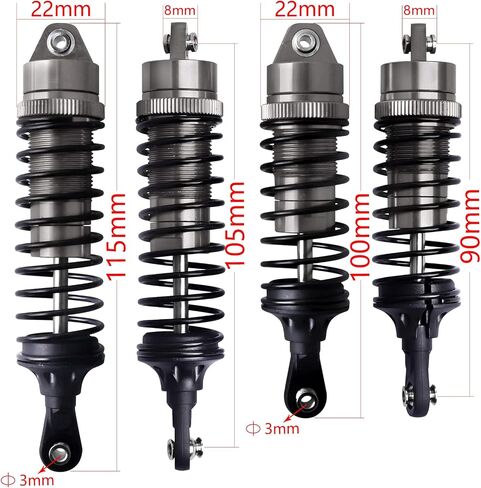 AllinRC 4PCS Aluminum Front & Rear RC Shocks for 1/10 RC Truck Traxxas Slash 2WD/4x4 Shocks Rustler 4X4 Shocks Stampede 4X4 Shocks Hoss 4X4 Replace 5862 (Gray) in Saudi Arabia