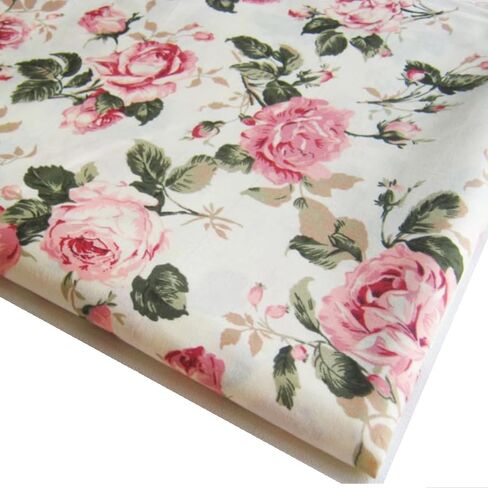 (1 Square Yard Cut) Flower Rose in Sweet Vintage Pink Red Roses Bouquet Wedding, Bunch on Off White Fabric 36 by 36-Inch Wide (1 Square Yard) (Pre-Cut) (FBA-CT146) in Saudi Arabia