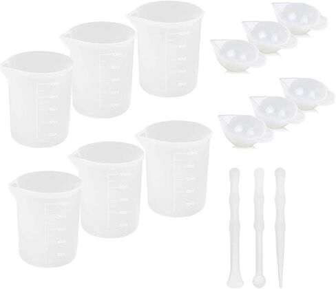 Silicone Resin Measuring Cups Tool Kit, 6PCS 100ml Measuring Cups,6PCS Mixing Cups,3pcs Silicone Epoxy Stir Sticks, for Epoxy Resin Non Stick Stir and Pour Tool with Precise Scale-15PCS in Kuwait