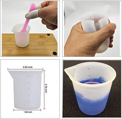 Silicone Resin Measuring Cups Tool Kit, 6PCS 100ml Measuring Cups,6PCS Mixing Cups,3pcs Silicone Epoxy Stir Sticks, for Epoxy Resin Non Stick Stir and Pour Tool with Precise Scale-15PCS in Kuwait