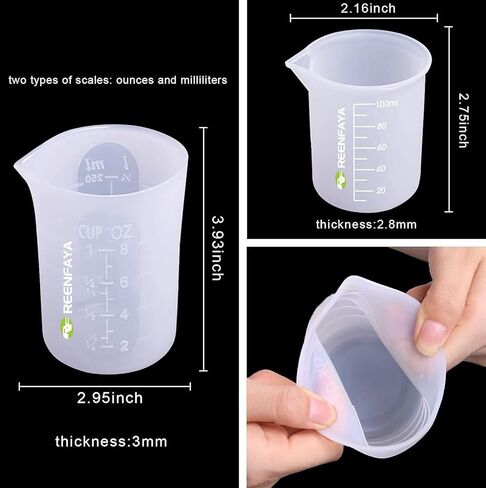 Silicone Resin Measuring Cups Tool Kit, 6PCS 100ml Measuring Cups,6PCS Mixing Cups,3pcs Silicone Epoxy Stir Sticks, for Epoxy Resin Non Stick Stir and Pour Tool with Precise Scale-15PCS in Kuwait