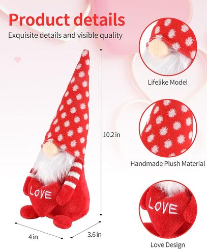 iStatue Valentine Gnomes Plush Dolls 14 in - 2-Pack Cute Cuddly Elf with Signs Love XOXO - Valentines Gifts Valentines Day Decor - Christmas Valentines Day Decorations for The Home (14-Inch) in Kuwait
