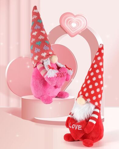 iStatue Valentine Gnomes Plush Dolls 14 in - 2-Pack Cute Cuddly Elf with Signs Love XOXO - Valentines Gifts Valentines Day Decor - Christmas Valentines Day Decorations for The Home (14-Inch) in Kuwait
