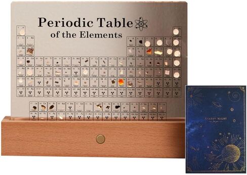 جدول دوري من فرانك مودي بعناصر حقيقية، عرض مخطط دوري اكريليك كريستالي مقلد مع اضواء LED ملونة وقاعدة لاسلكية، 83 عينة حقيقية، مخطط دوري 5.9 × 4.5 × 0.8 انش in Kuwait
