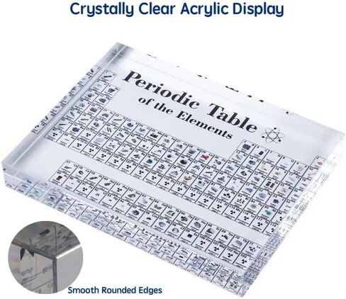 جدول دوري من فرانك مودي بعناصر حقيقية، عرض مخطط دوري اكريليك كريستالي مقلد مع اضواء LED ملونة وقاعدة لاسلكية، 83 عينة حقيقية، مخطط دوري 5.9 × 4.5 × 0.8 انش in Kuwait