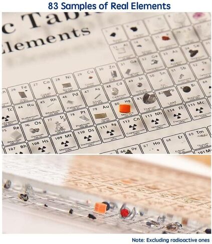 جدول دوري من فرانك مودي بعناصر حقيقية، عرض مخطط دوري اكريليك كريستالي مقلد مع اضواء LED ملونة وقاعدة لاسلكية، 83 عينة حقيقية، مخطط دوري 5.9 × 4.5 × 0.8 انش in Kuwait