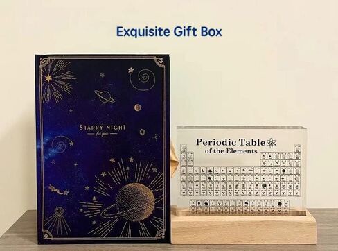 جدول دوري من فرانك مودي بعناصر حقيقية، عرض مخطط دوري اكريليك كريستالي مقلد مع اضواء LED ملونة وقاعدة لاسلكية، 83 عينة حقيقية، مخطط دوري 5.9 × 4.5 × 0.8 انش in Kuwait