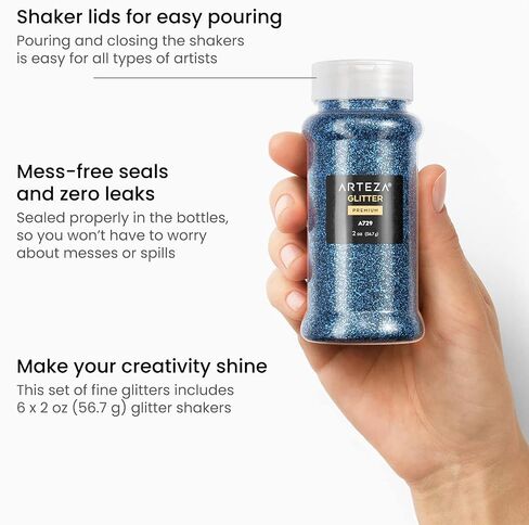 مجموعة Arteza Chunky Glitter، 6 × زجاجات 2 أونصة، لمعان جوهري للراتنج والغراء والطلاء الأكريليك ولوازم الفنون والحرف اليدوية لإنشاء مشاريع DIY وفن العطلات in Saudi Arabia