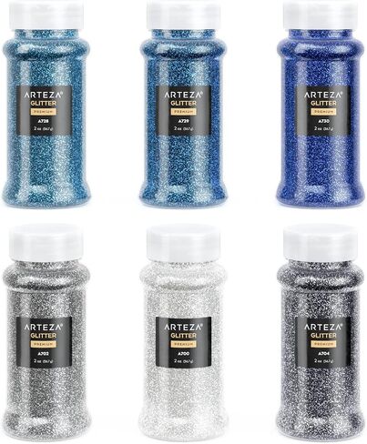 مجموعة Arteza Chunky Glitter، 6 × زجاجات 2 أونصة، لمعان جوهري للراتنج والغراء والطلاء الأكريليك ولوازم الفنون والحرف اليدوية لإنشاء مشاريع DIY وفن العطلات in Saudi Arabia
