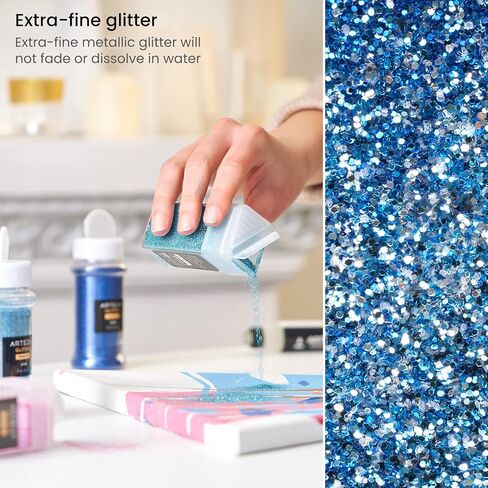 مجموعة Arteza Chunky Glitter، 6 × زجاجات 2 أونصة، لمعان جوهري للراتنج والغراء والطلاء الأكريليك ولوازم الفنون والحرف اليدوية لإنشاء مشاريع DIY وفن العطلات in Saudi Arabia