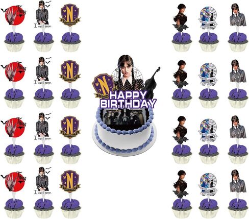 زينة حفلات اعياد الميلاد من وينزداي ادامز، لوازم حفلات وينزداي ادامز بما في ذلك لافتات وبالونات لاتكس وقبعات علوية للكعك وقبعات علوية للكب كيك ودوامة معلقة in Kuwait