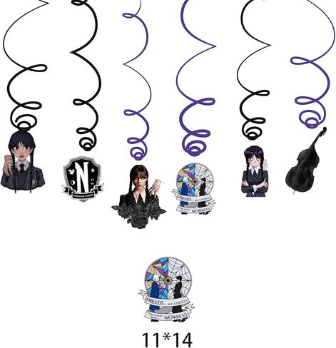 زينة حفلات اعياد الميلاد من وينزداي ادامز، لوازم حفلات وينزداي ادامز بما في ذلك لافتات وبالونات لاتكس وقبعات علوية للكعك وقبعات علوية للكب كيك ودوامة معلقة in Kuwait