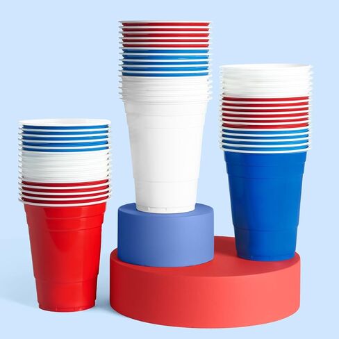 xo, Fetti Fourth of July Party Decorations Plastic Cups - 50 Disposable 16 oz Cups | USA Party Favors, American Flag Party Supplies, 4th of July Decorations, Red White and Blue Decor in Saudi Arabia