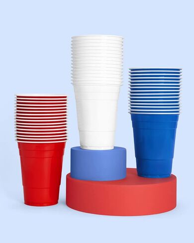 xo, Fetti Fourth of July Party Decorations Plastic Cups - 50 Disposable 16 oz Cups | USA Party Favors, American Flag Party Supplies, 4th of July Decorations, Red White and Blue Decor in Saudi Arabia