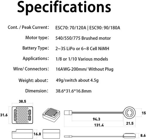 ISDT ESC90 90A وحدة تحكم في السرعة الإلكترونية بمحرك مصقول مع فرامل مقاومة للماء RC سيارة بجولة في السيارة/العربات/الشاحنات/زاحف الصخور (ESC90-90A) in Kuwait